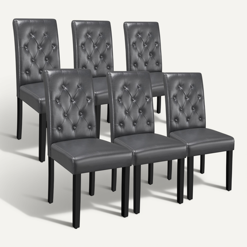 Lot De 6 Chaises De Salle à Manger Haut Dossier Capitonné Et Assise Rembourrées, Gris