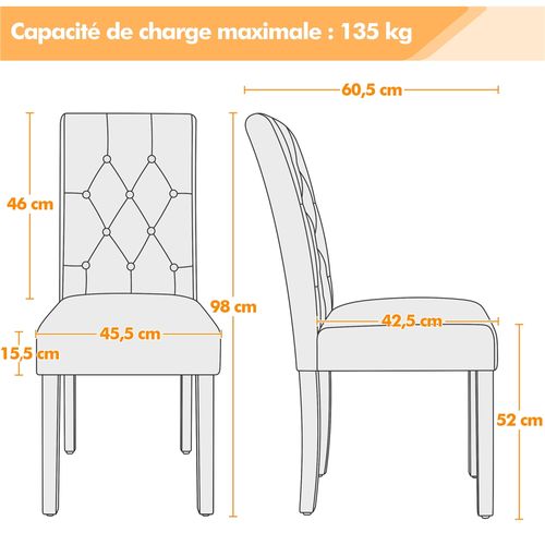 Lot De 6 Chaises De Salle à Manger Haut Dossier Capitonné Et Assise Rembourrées, Brun Rustique