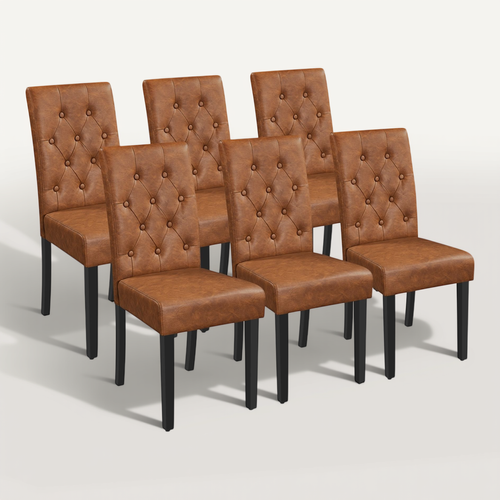 Lot De 6 Chaises De Salle à Manger Haut Dossier Capitonné Et Assise Rembourrées, Brun Rustique