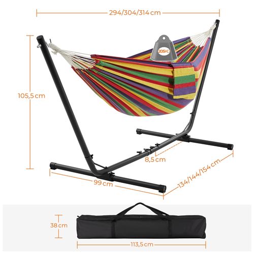 Hamac Double Sur Pied Avec Support En Métal Charge Maximale 205 Kg, Rayures Arc-en-ciel