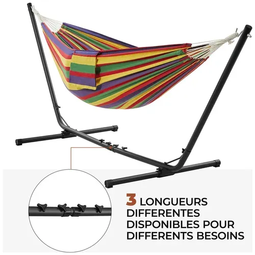 Hamac Double Sur Pied Avec Support En Métal Charge Maximale 205 Kg, Rayures Arc-en-ciel