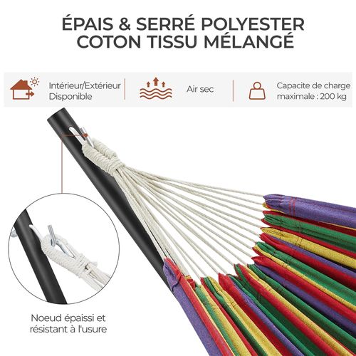 Hamac Double Sur Pied Avec Support En Métal Charge Maximale 205 Kg, Rayures Arc-en-ciel