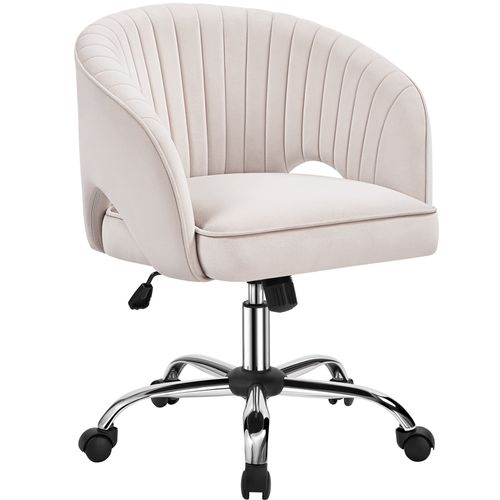Chaise De Bureau En Velours Avec Roulettes Et Assise Réglable En Hauteur, Crème