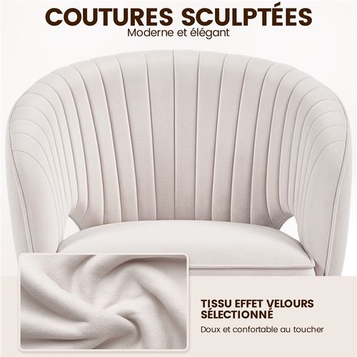 Chaise De Bureau En Velours Avec Roulettes Et Assise Réglable En Hauteur, Crème