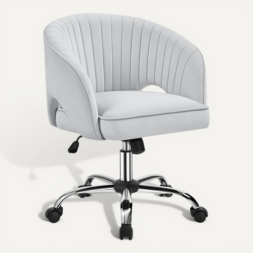 Chaise De Bureau En Velours Avec Roulettes Et Assise Réglable En Hauteur, Gris Clair