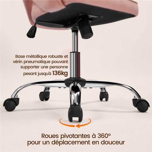 Fauteuil chaise siège de bureau rembourré 5 roulettes rotatif à 360° et