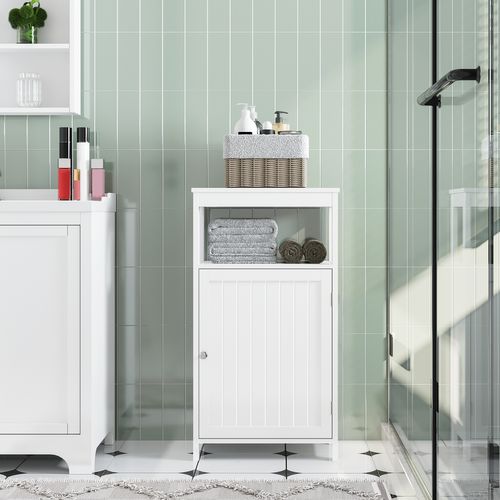 Armoire Salle De Bain Meuble Rangement Toilette Avec Porte Salon Chambre Blanc 45 × 30 × 83,5 Cm