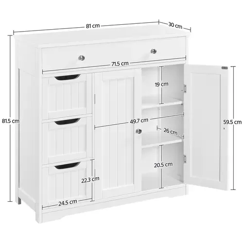 Armoire Meuble Rangement Salle De Bain Cuisine Toilette Chambre En Bois Sur Pied 81× 30× 81,5 Cm