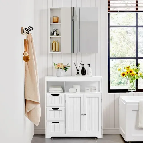 Armoire Meuble Rangement Salle De Bain Cuisine Toilette Chambre En Bois 80,5 × 30 × 86,5 Cm, Blanc