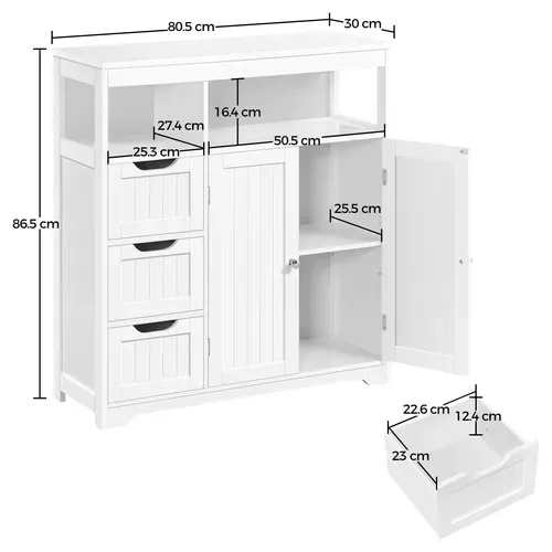 Armoire Meuble Rangement Salle De Bain Cuisine Toilette Chambre En Bois 80,5 × 30 × 86,5 Cm, Blanc