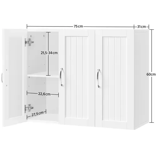 Armoire Murale Salle De Bain Scandinave à 3 Portes Avec Étagères Réglables En Hauteur, Blanc