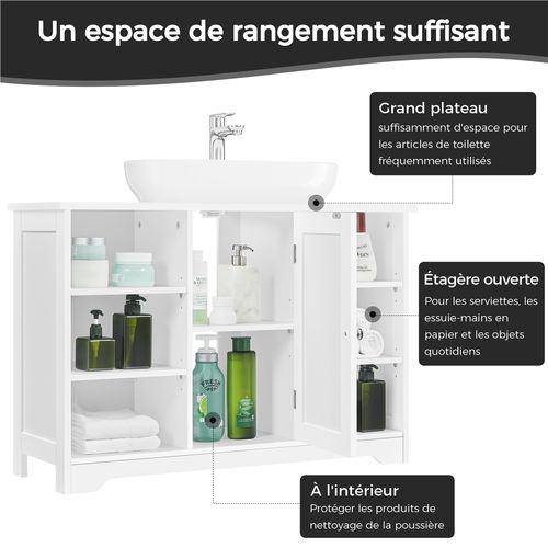 Meuble Sous Lavabo Avec Placard Casiers Et Étagères Réglables En Hauteur, Blanc