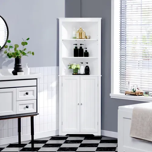 Meuble Colonne De Rangement D'angle Salle De Bain Placard Tablettes Réglables 60 X 31,5 X 163 Cm