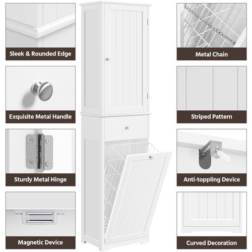 Colonne Salle De Bain Armoire Panier à Linge Placard De Rangement Toilette Blanc