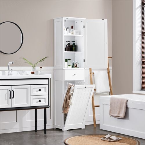 Colonne Salle De Bain Armoire Panier à Linge Placard De Rangement Toilette Blanc