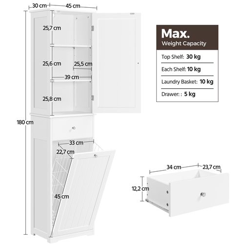 Colonne Salle De Bain Armoire Panier à Linge Placard De Rangement Toilette Blanc