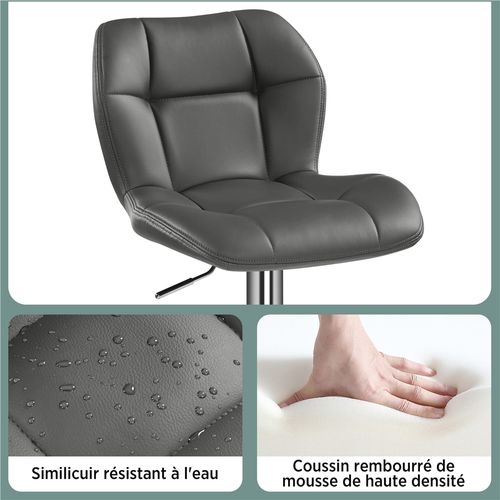 Lot De 2 Chaises De Bar Design Capitonné En Similicuir Avec Assise Réglable En Hauteur, Gris