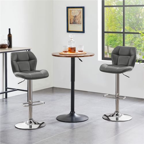 Lot De 2 Chaises De Bar Design Capitonné En Similicuir Avec Assise Réglable En Hauteur, Gris