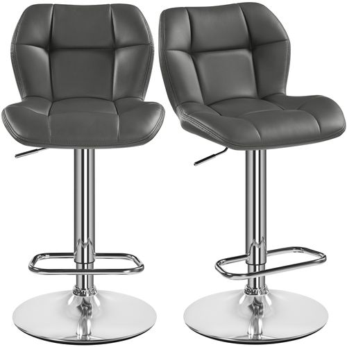 Lot De 2 Chaises De Bar Design Capitonné En Similicuir Avec Assise Réglable En Hauteur, Gris