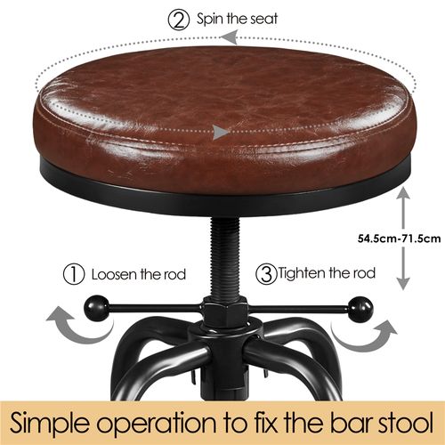 Tabouret De Bar Industriel En Similicuir Réglable En Hauteur Avec Deux Repose-pieds, Marron