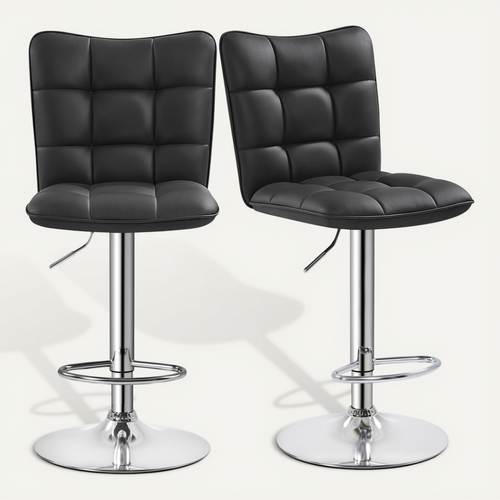 Lot De 2 Chaises De Bar Modernes Tabourets De Bar En Similicuir Réglables En Hauteur, Noir