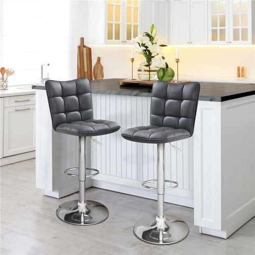 Lot De 2 Chaises De Bar Modernes Tabourets De Bar En Similicuir Réglables En Hauteur, Gris