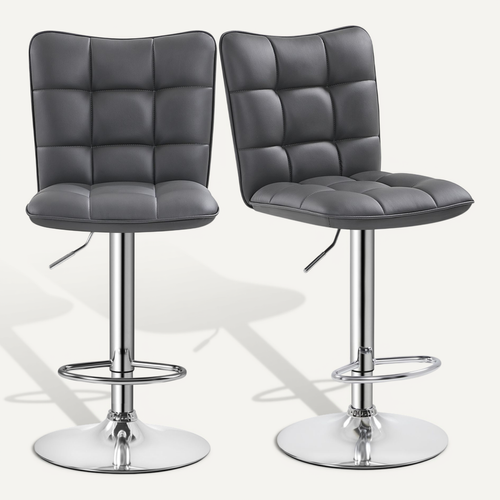 Lot De 2 Chaises De Bar Modernes Tabourets De Bar En Similicuir Réglables En Hauteur, Gris