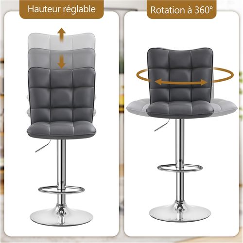 Lot De 2 Chaises De Bar Modernes Tabourets De Bar En Similicuir Réglables En Hauteur, Gris