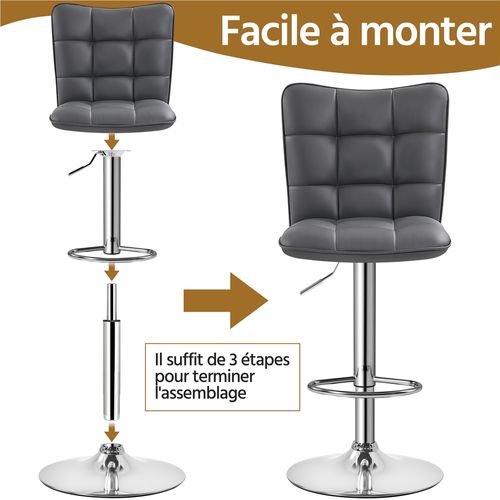 Lot De 2 Chaises De Bar Modernes Tabourets De Bar En Similicuir Réglables En Hauteur, Gris