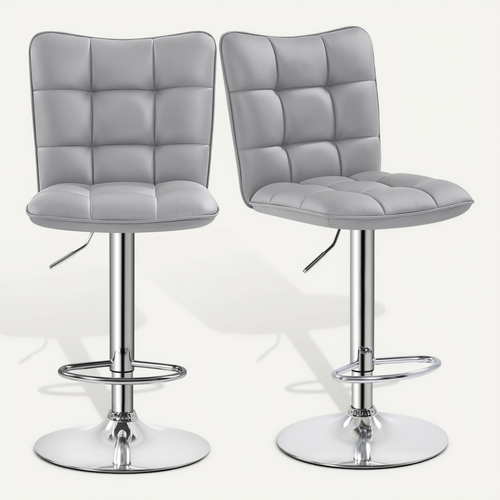 Lot De 2 Chaises De Bar Modernes Tabourets De Bar En Similicuir Réglables En Hauteur, Gris Clair