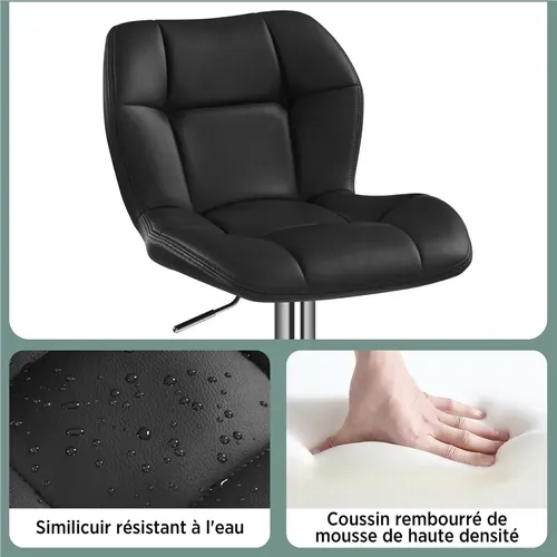 Lot De 2 Tabourets Chaises De Bar Design Capitonné En Similicuir Assise Réglable En Hauteur, Noir