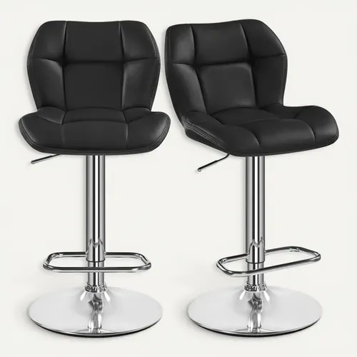 Lot De 2 Tabourets Chaises De Bar Design Capitonné En Similicuir Assise Réglable En Hauteur, Noir