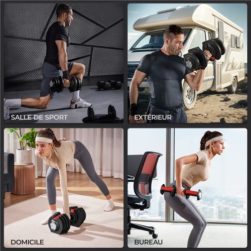 Haltère Réglable De Musculation Compact 12 Réglages En 1 Haltère Pour Entraînement Fitness, Noir