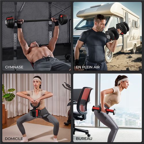 Haltère Réglable 3 En 1, Barre D'haltère Modulable Avec 12 Poids De 1,5 Kg à 18 Kg, Noir