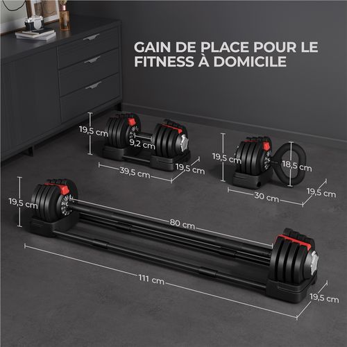 Haltère Réglable 3 En 1, Barre D'haltère Modulable Avec 12 Poids De 1,5 Kg à 18 Kg, Noir