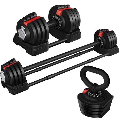 Haltère Réglable 3 En 1, Barre D'haltère Modulable Avec 12 Poids De 1,5 Kg à 18 Kg, Noir
