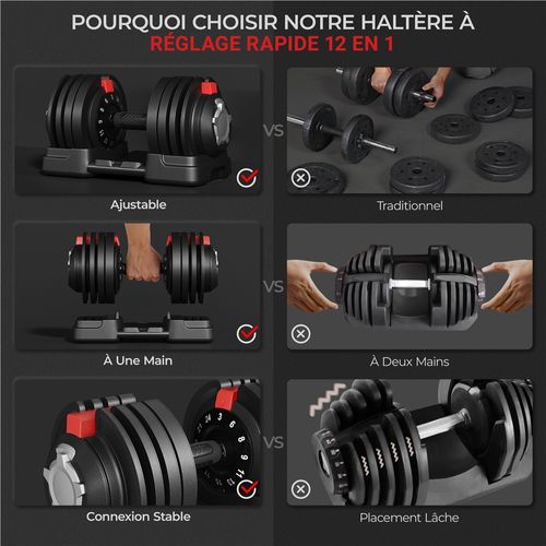 Costway haltère réglable 2,5-12,5kg en acier avec base, haltères