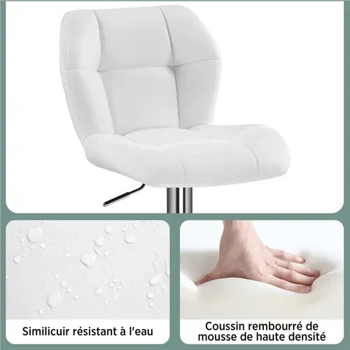Lot De 2 Tabourets Chaises De Bar Design Capitonné En Similicuir Assise Réglable En Hauteur, Blanc
