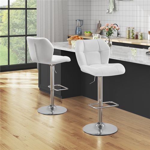 Lot De 2 Tabourets Chaises De Bar Design Capitonné En Similicuir Assise Réglable En Hauteur, Blanc