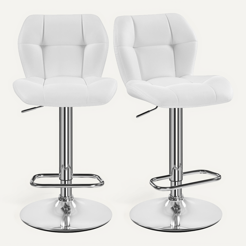 Lot De 2 Tabourets Chaises De Bar Design Capitonné En Similicuir Assise Réglable En Hauteur, Blanc
