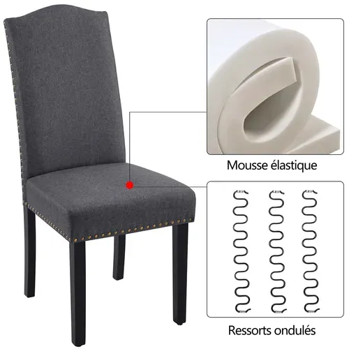 Lot De 2 Chaises De Salle à Manger En Tissu Avec Haut Dossier Et Pieds En Bois Massif, Gris Foncé