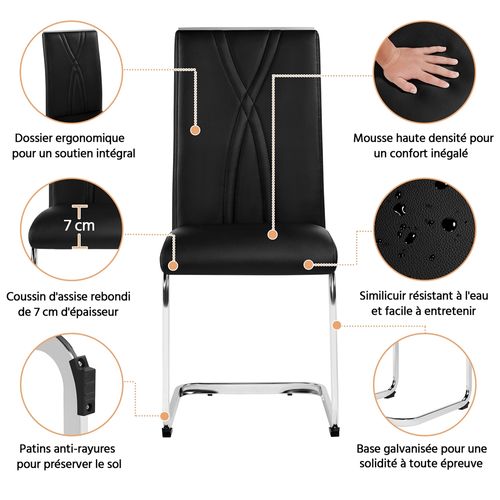 Lot De 2 Chaises De Salle à Manger En Similicuir Avec Pieds Métalliques En U, Noir