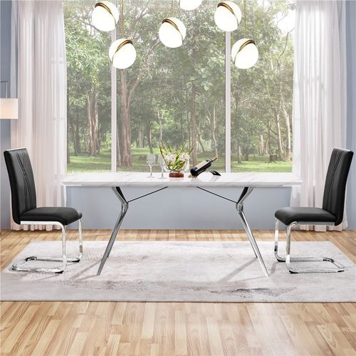 Lot De 2 Chaises De Salle à Manger En Similicuir Avec Pieds Métalliques En U, Noir