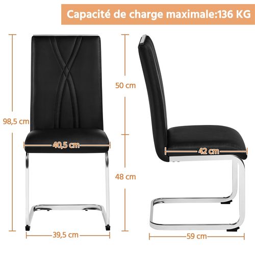 Lot De 2 Chaises De Salle à Manger En Similicuir Avec Pieds Métalliques En U, Noir