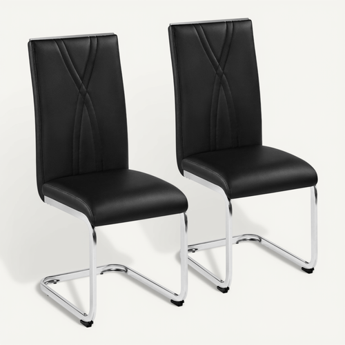 Lot De 2 Chaises De Salle à Manger En Similicuir Avec Pieds Métalliques En U, Noir