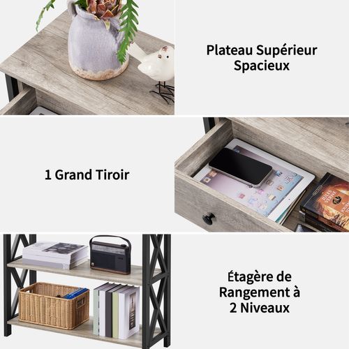 Yaheetech Table Console 3 Niveaux En Bois Gris - Avec Tiroir Et Étagères - Style Industriel