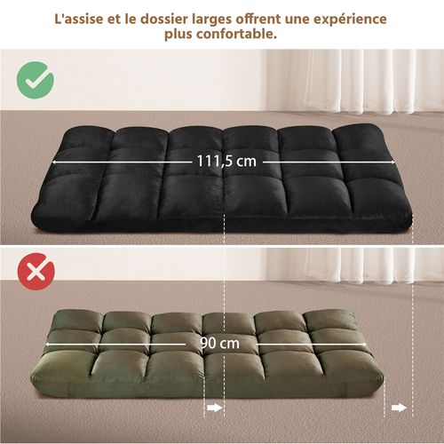 Chaise De Sol Pliable Réglable En 14 Positions Chaise Sans Pieds Bien Rembourré, Noir