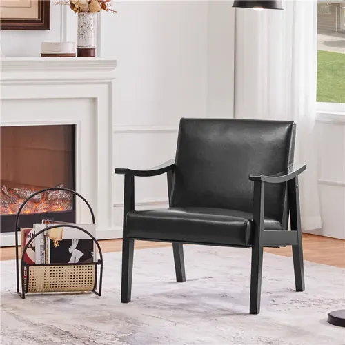 Fauteuil De Salon Moderne Du Milieu Du Siècle Chaise Rembourré En Similicuir, Noir