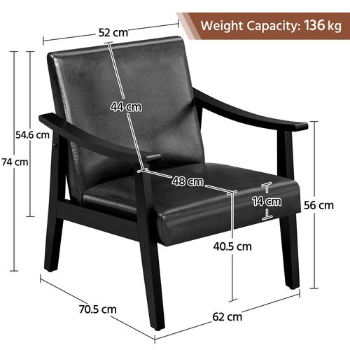 Fauteuil De Salon Moderne Du Milieu Du Siècle Chaise Rembourré En Similicuir, Noir