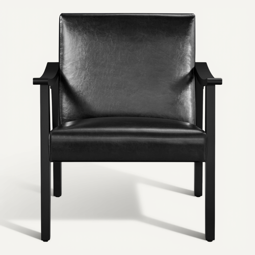 Fauteuil De Salon Moderne Du Milieu Du Siècle Chaise Rembourré En Similicuir, Noir